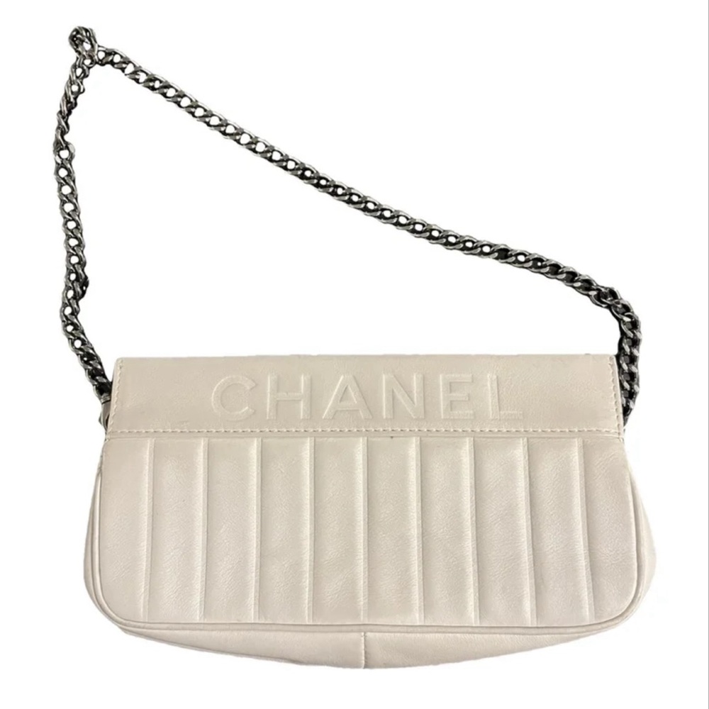 SOLD Chanel Purse White Leather with Gunmetal Chain